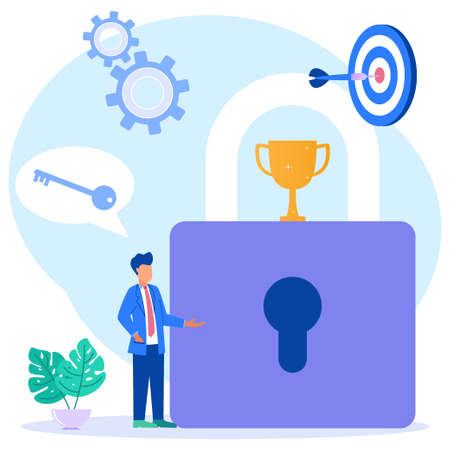 Vector illustration of business concept, character of people with key to business success. Illustrations for websites, landing pages, mobile apps, posters and banners.のイラスト素材
