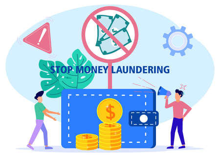 Flat style vector illustration. The concept of AML, campaign against money laundering, end corruption and illegal business. Suitable for web landing pages, ui, mobile apps, banner templates.のイラスト素材