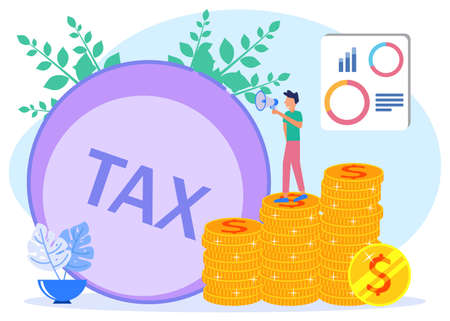 Vector illustration of a business concept. Paying taxes every year, obedient entrepreneurs pay taxes to educate other businessmen. Business profit that reaches the target.のイラスト素材