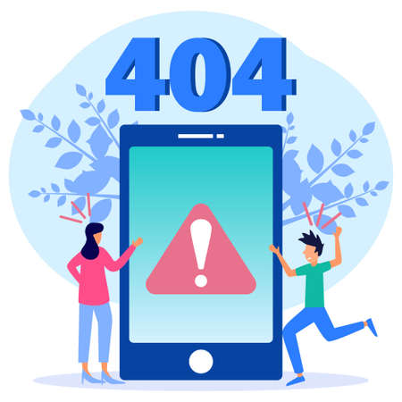 Vector illustration of business concept, error 404, Internet signal is interrupted, unavailable,...