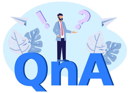 Trendy style vector illustration. The question and answer concept around the big QNA symbols, seminars, presentations, education and others. Can be used for web banners, landing pages.のイラスト素材