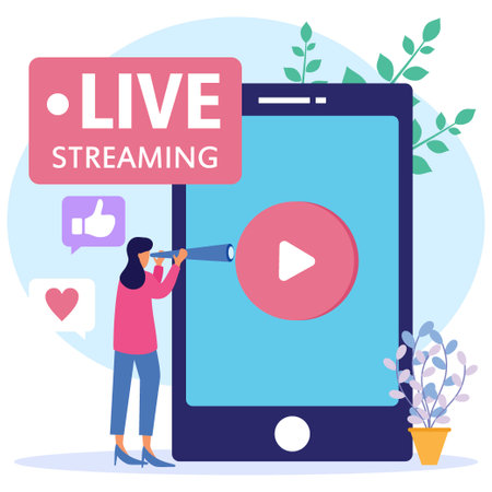 Modern style vector illustration, character people watching live streaming video, freelancer, customer. Illustrations for websites, landing pages, mobile apps, posters and banners.のイラスト素材