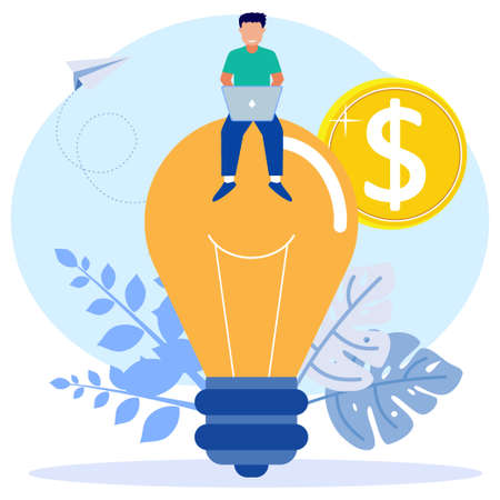 Vector illustration, entrepreneur and creative concept ideas about the key to success, light bulbs and symbols, looking for new creative thinking, investing and investing money in ideas.のイラスト素材