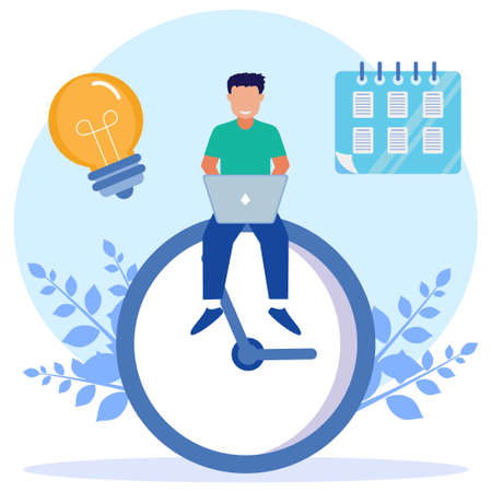 Vector illustration of business concept, business people with clock on white background, express service, time management concept, quick reaction.のイラスト素材