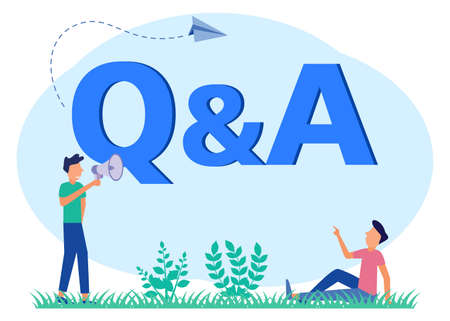 Trendy style vector illustration. The question and answer concept around the big QNA symbols, seminars, presentations, education and others. Can be used for web banners, landing pages.のイラスト素材