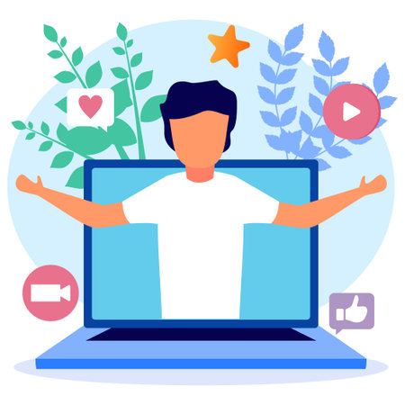 Vector illustration isolated on white background. Social media influencers are at work. create content, videos, promotions, and more.のイラスト素材