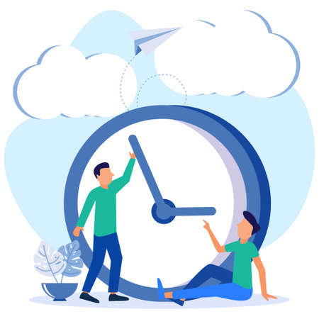 Vector illustration of business concept, business people with clock on white background, express service, time management concept, quick reaction.のイラスト素材