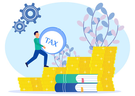 Vector illustration of a business concept. Paying taxes every year, compliant entrepreneurs pay taxes on time. Business profit that reaches the target.のイラスト素材