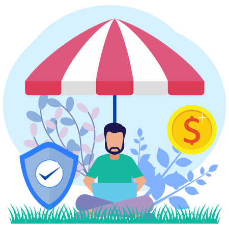 Vector illustration of modern style, money protection concept, treasure, financial savings insurance, safe business economy for business people.のイラスト素材