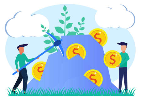 Trendy style vector illustration. Successful businessman with multiple profits. Costs and funding, Finance rich to earn, capital concept, investment.のイラスト素材