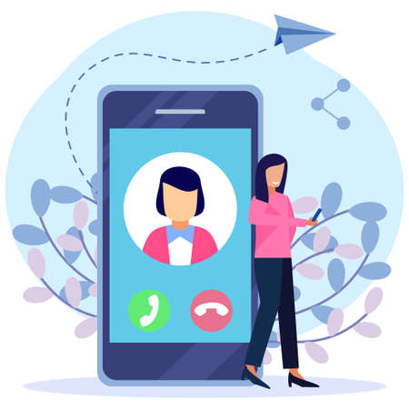 Modern style vector illustration. Contact the person on the communication device. contact list of people on the phone, Contact us. For websites, landing pages, UI, mobile apps, posters, banners.のイラスト素材