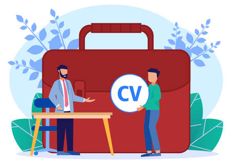 Vector business graphics, open vacancies, companies and business corporations looking for employees for jobs, flat color icons, creative illustrations, employers are considering resumes - Vector.のイラスト素材