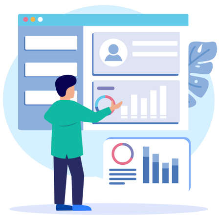 Modern style vector illustration, database statistical analysis Business concept. Suitable for landing pages, banners and web design.のイラスト素材