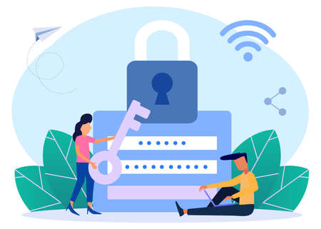 Modern style vector illustration, remember people character password with security code sign lock for web page.のイラスト素材