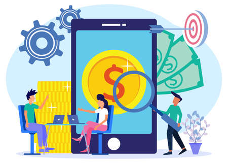 Vector illustrations, financial transactions, non-cash transactions in payments. Postal terminals and payment systems, monetary currencies, coins, credit card payment concepts.のイラスト素材