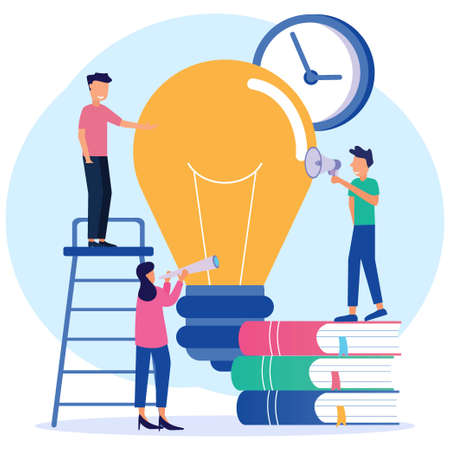 Isometric Flat Isolated Vector Illustration. Design Thinking Process. Business Characters Create New Ideas. Teamwork Concept.のイラスト素材