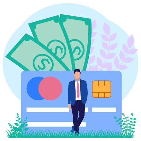 Vector illustrations, financial transactions, non-cash transactions in payments. Postal terminals and payment systems, monetary currencies, coins, credit card payment concepts.のイラスト素材