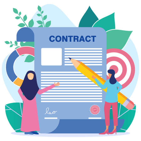 Vector illustration of a business concept. Business people working together to shake hands. Build a business together. fund creative projects. Signing a contract agreement.のイラスト素材