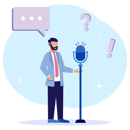 Flat style vector illustration of political people speech concept. Democratic election campaign. Political debate and parliamentary vote. National, economic and strategic decisions.のイラスト素材