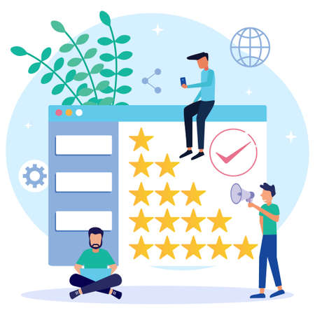 Modern style vector illustration isolated on white background. Online feedback or rating concept banner. Can be used for web banners, infographics, hero images.のイラスト素材