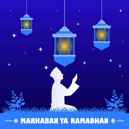 Vector illustration of Ramadan Kareem greetings on dark background of cards.のイラスト素材