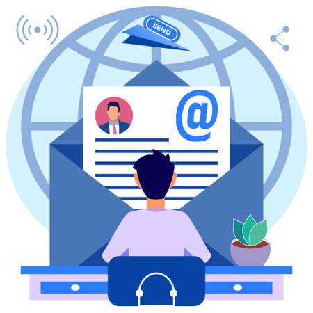 Vector illustration, envelope containing letters inside a smartphone, receiving letters, sorting, Web letters or mobile service layout for website headings.のイラスト素材