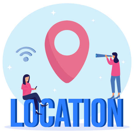 Modern style vector illustration of GPS system, location sign text display, directions.のイラスト素材