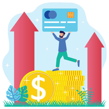 Vector illustration of Progress development as an increase in business success and growth. Professional businessman with a pointed arrow that rises and goes up as profit, sales or career.のイラスト素材