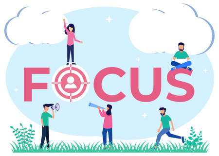 Vector illustration focusing on work goals and best job performance making a profit. Success score for business and career. Complete aim as target accuracy and precise focus.のイラスト素材