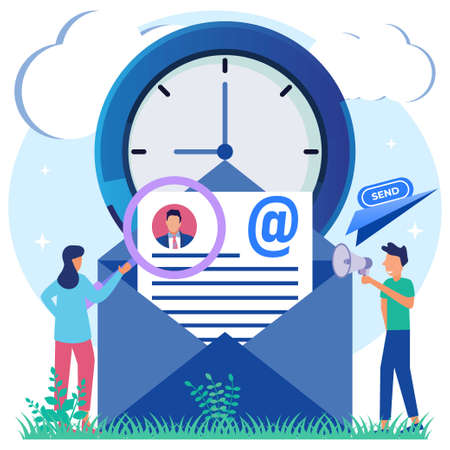Vector business graphics, open vacancies, companies and business corporations looking for employees for jobs, flat color icons, creative illustrations, employers are considering resumes - Vector.のイラスト素材