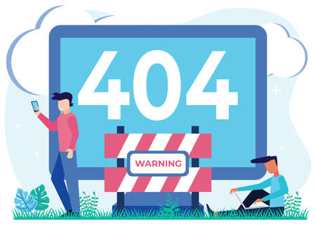 Vector illustration of business concept, error 404, Internet signal is interrupted, unavailable,...