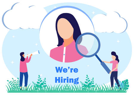 Vector business graphics, open vacancies, companies and business corporations looking for employees for jobs, flat color icons, creative illustrations, employers are considering resumes - Vector.のイラスト素材