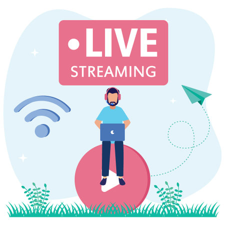 Modern style vector illustration, character people watching live streaming video, freelancer, customer. Illustrations for websites, landing pages, mobile apps, posters and banners.のイラスト素材