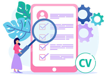 Vector illustration of a business concept. Job interview. Employee evaluations, appraisal forms and reports, performance review concepts.のイラスト素材