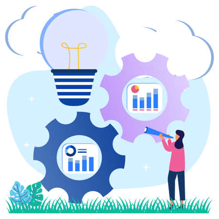 Creative business concept vector illustration. The process of implementing or integrating innovation works. New applications and activations in the manufacturing business.のイラスト素材