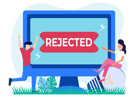 Vector illustration of flat style male and female characters annoyed at requests rejected by...