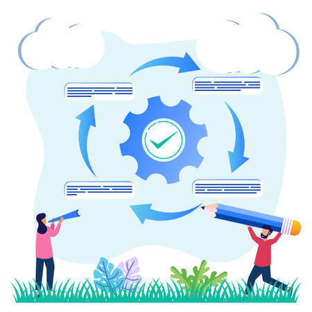 Vector illustration of a rule schematic workflow process steps documenting a work concept. Checklist of strategies and tasks to control procedures.のイラスト素材