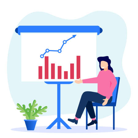 Modern style vector illustration. Confident successful businessman with various business process icons and infographics. Business charts and diagrams.のイラスト素材