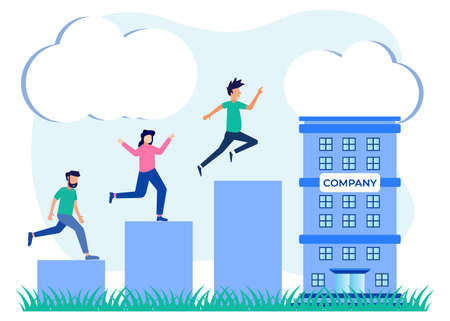 Vector business illustration, entrepreneurs building word team work, cohesiveness, building business together.のイラスト素材