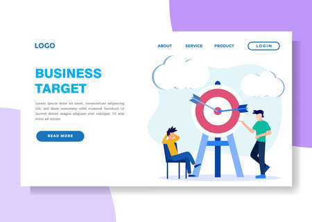 Vector illustration of Goal Achievement Concept. The Entrepreneur Team analyzes the digital target symbol on the screen. Mission Challenge Task Solution.のイラスト素材