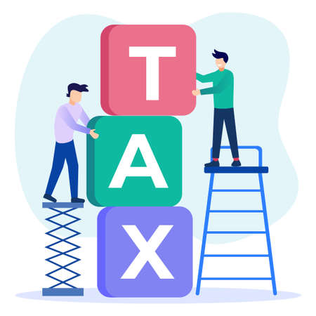 Vector illustration of a business concept. Paying taxes every year, obedient entrepreneurs pay taxes, records, property values. Business profit that reaches the target.のイラスト素材