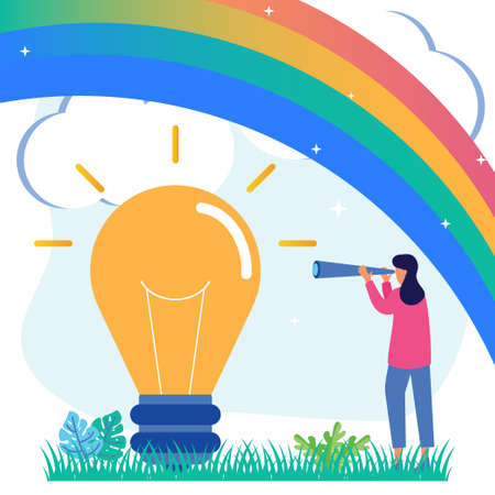 Vector illustration Selecting ideas and . Innovative work and solution discovery in light bulb symbol. the choice of the best choice as a creative work and the final decision.のイラスト素材