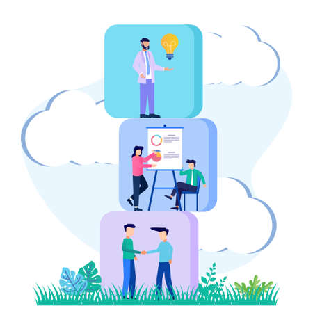 Flat vector illustration of a business concept. Symbol of teamwork, cooperation, partnership in the business world.のイラスト素材