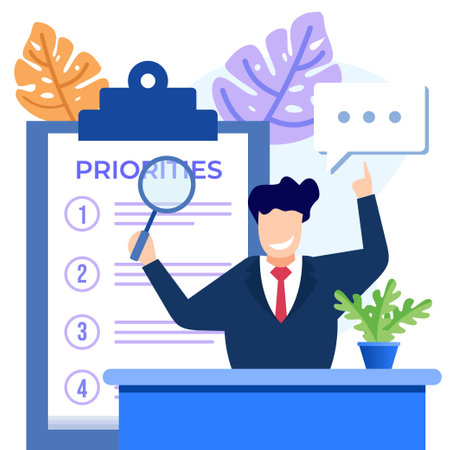 Priority concept vector illustration. An important agenda for doing Planning and work management to increase your efficiency. Checklist with priority objectives and urgency selection processのイラスト素材