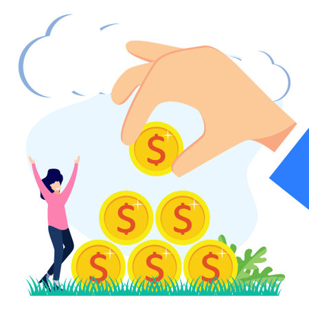 Flat style vector illustration of a brilliant business achievement. Office Workers Celebrate career advancement with Big Trophies. Celebrating victory and bright future.のイラスト素材