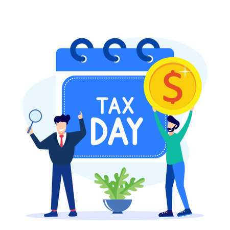 Vector illustration of a business concept. Paying taxes every year, obedient entrepreneurs pay taxes, records, property values. Business profit that reaches the target.のイラスト素材