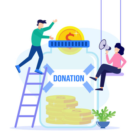 Vector illustration of Donation as a form of volunteer support or the concept of caring, love and solidarity among human beings. Tree with heart for campaign money raisers and growth.のイラスト素材