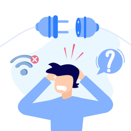 Vector illustration of business concept, error 404, Internet signal is interrupted, unavailable, businessperson annoyed and disappointed.のイラスト素材