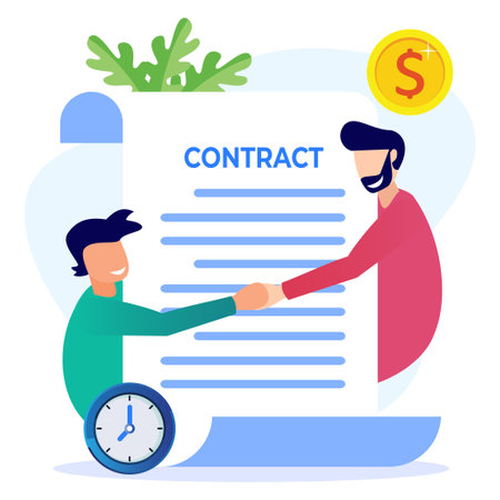 Vector illustration of a business concept. Business people working together to shake hands. Build a business together. fund creative projects. Signing a contract agreement.のイラスト素材