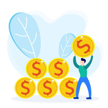 Business concept vector illustration, businessman with happy expression, economy showing growth, success and financial development.のイラスト素材